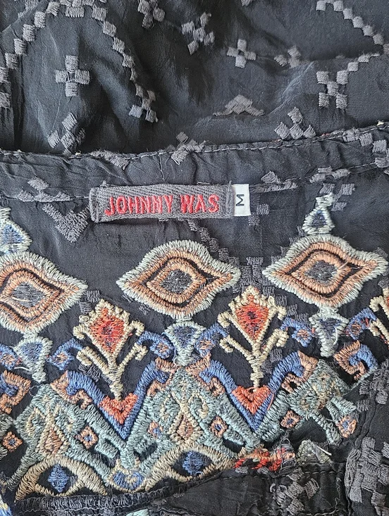 Jonny Was Embroidered Gina Long Sleeve Blouse Tubic In Black - Picture 10 of 14